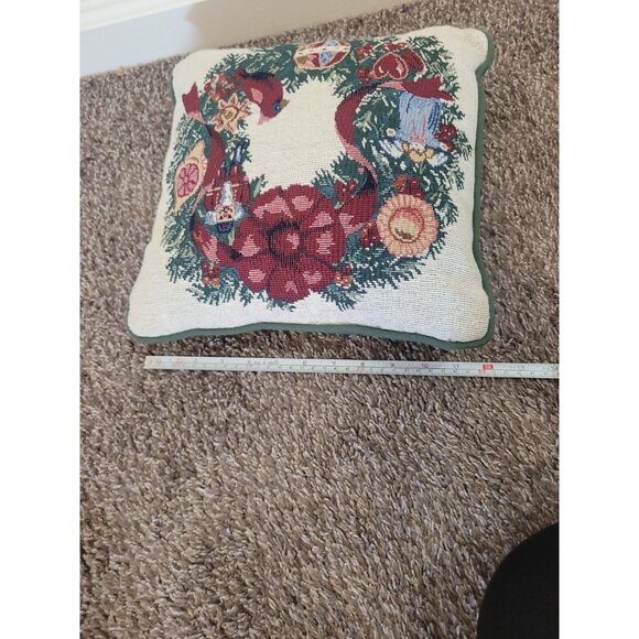 Needlepoint Tapestry Wreath Throw Pillow Nutcracker Angel Cardinal Christmas - Picture 9 of 13